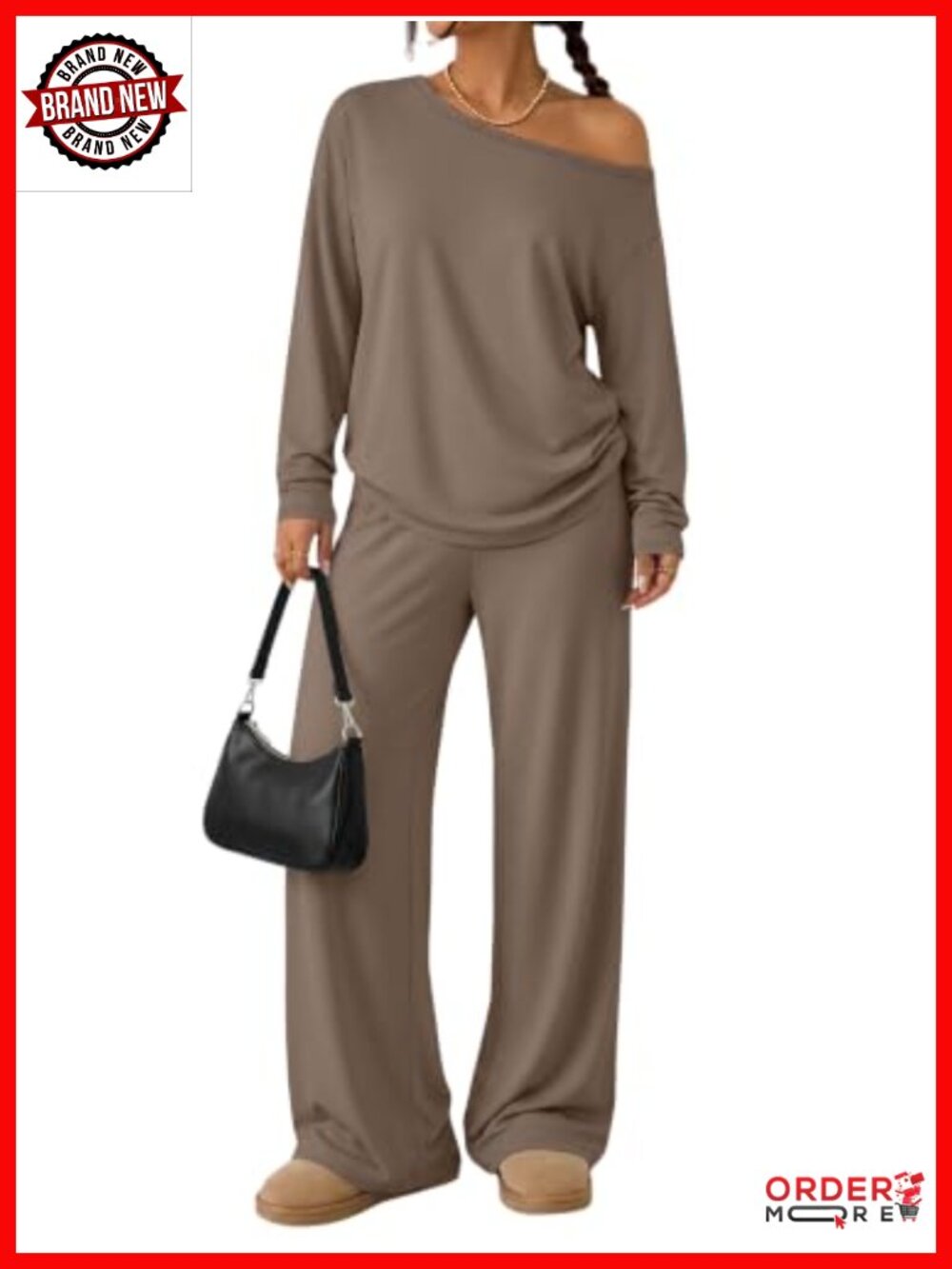 2 Piece Lounge Set Off Shoulder Oversized Top Wide Leg Pants